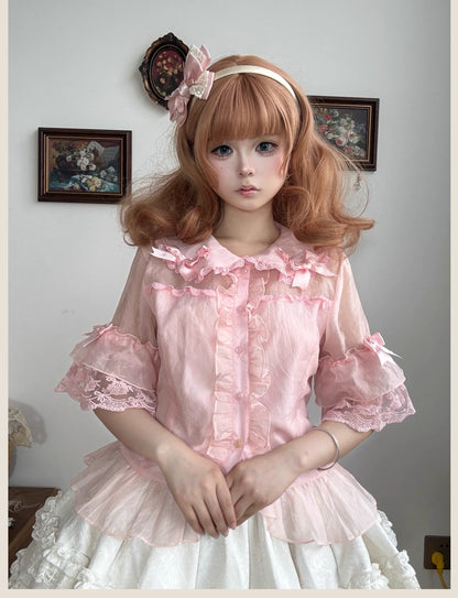 TaTaTa Lolita - Flower Wall - Sweet Lolita Blouse Chiffon Kawaii Half-Sleeved Shirt