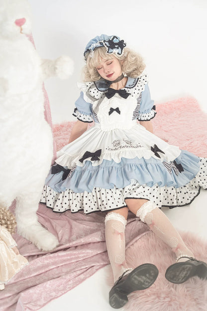 Vcastle - Sweet Lolita OP Dress Splicing Sleeve Apron Dot Print Dress