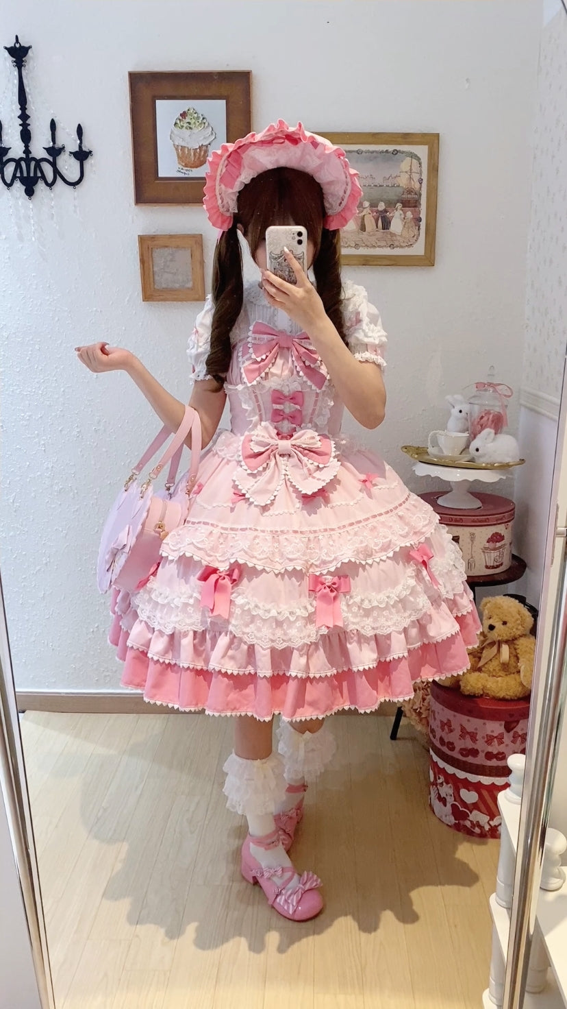 Sugar Girl - Fondant Cake - Summer Sweet Lolita JSK Dress, Tiered Ruffles and Bows