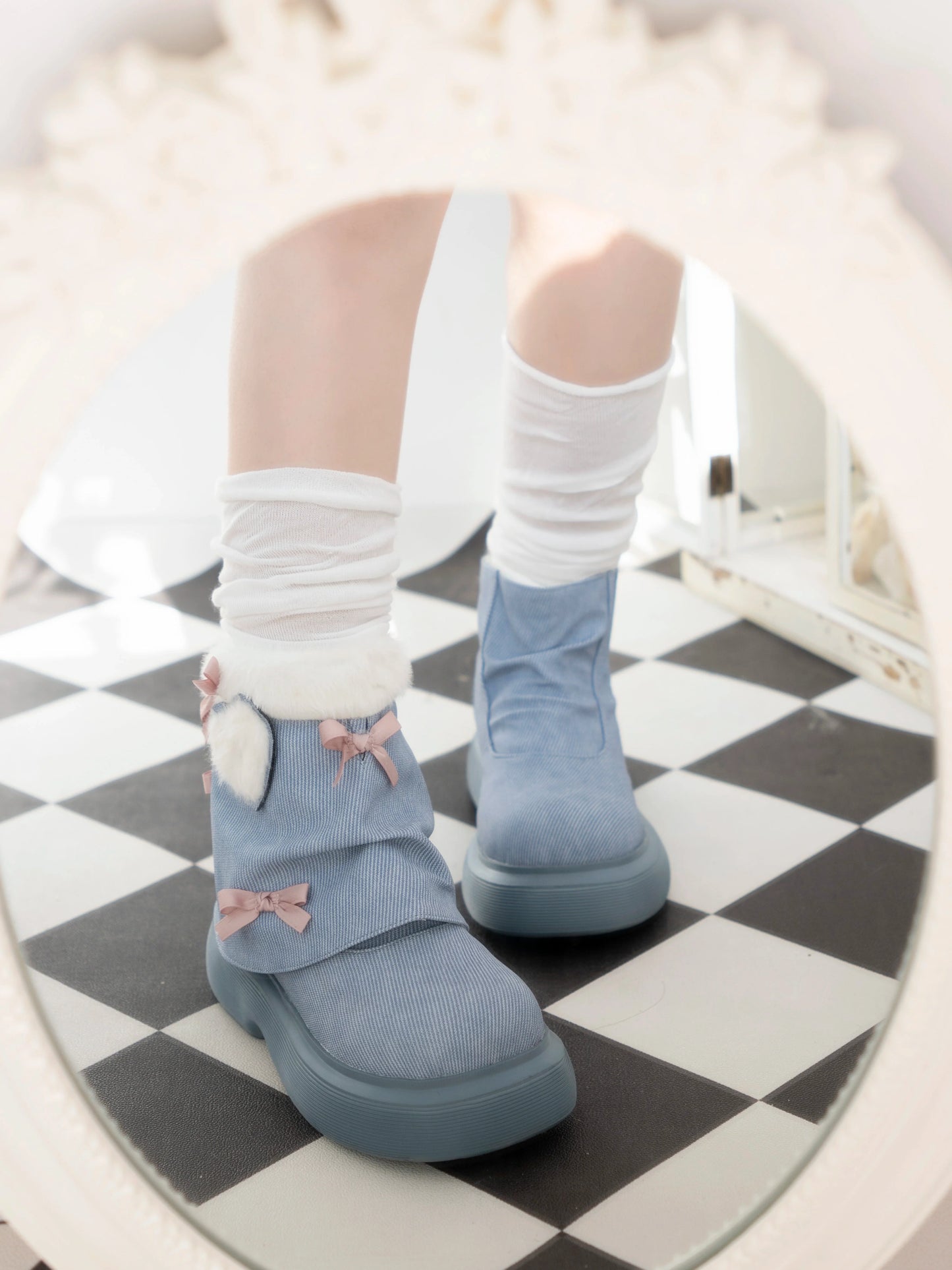 Dolly Doll - Ponyo - Winter Casual Lolita Boots Bow Thick Sole Shoes