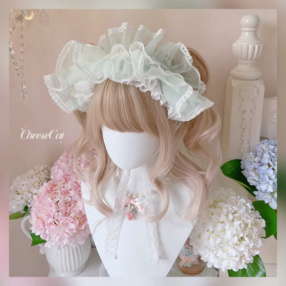 CheeseCat - Sweet Lolita Bonnet Organza Bow Headdress