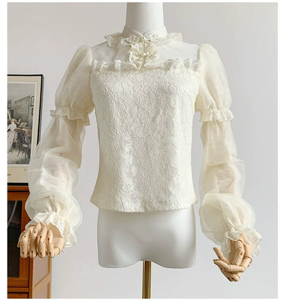 With PUJI - Moon Gauze - Qi Lolita Blouse Chinese Style Shirt