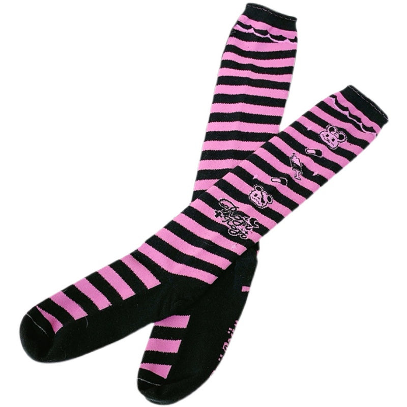 Roji roji - Striped Kawaii Lolita Calf Socks Multicolors