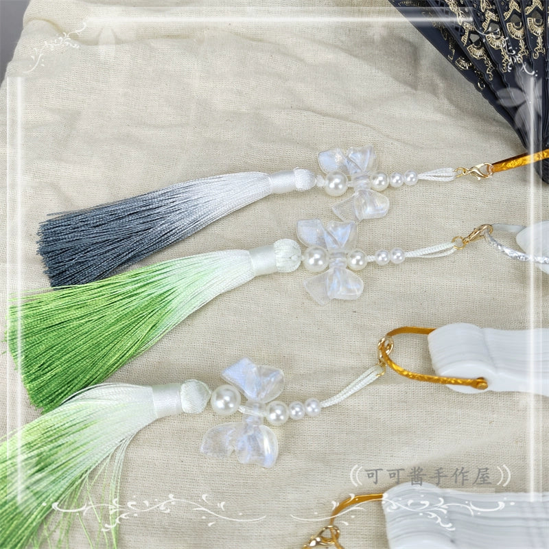 Cocoa Jam - Han Lolita Fan Decorative Folding Fan with Butterfly and Flowers Tassel