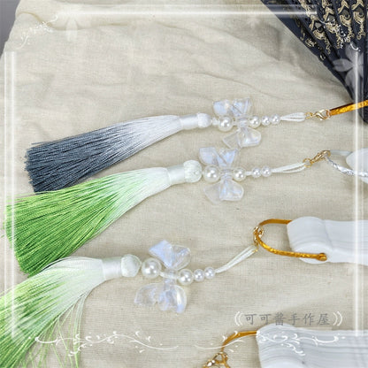 Cocoa Jam - Han Lolita Fan Decorative Folding Fan with Butterfly and Flowers Tassel