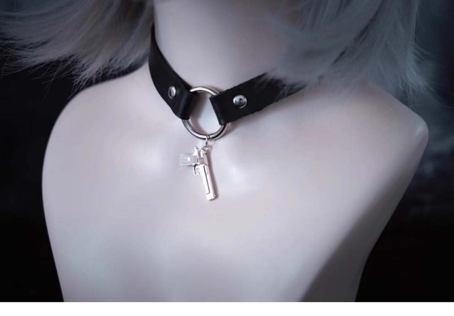 Strange Sugar - Gothic Lolita Choker Faux Leather Heart Pendant Necklace
