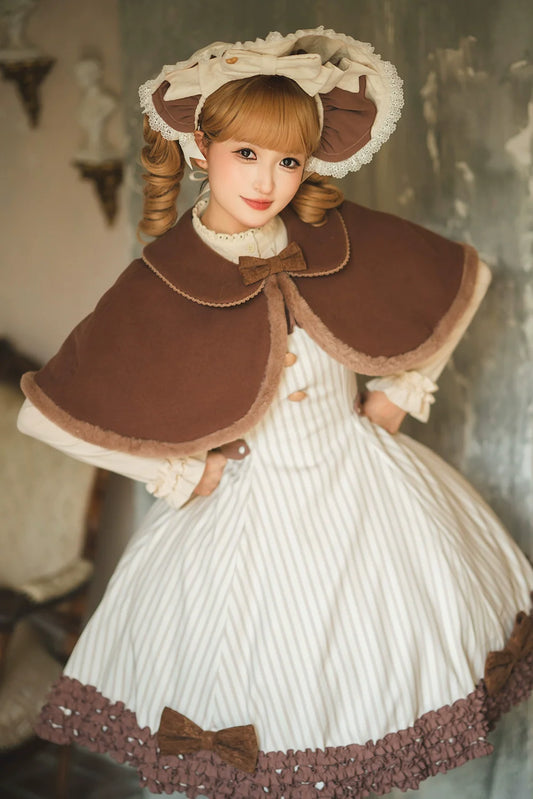 Miss Point - Classical Chocolate - Winter Classic Lolita Cape with Sweet Perter-pan Collar