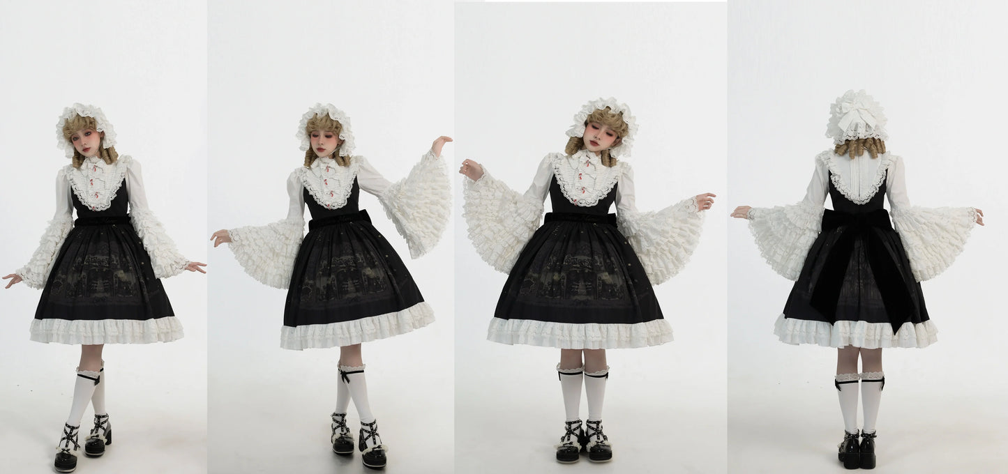 Dark Circle Clinic - Barbara Manor Night - Gothic Lolita JSK Pleated Floral Print Lolita Dress