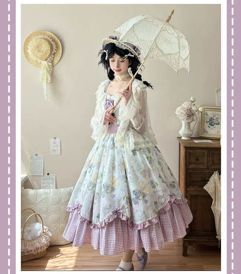 Qianmu - Blueberry Summer - Classic Lolita JSK Dress with Large Hem and Cotton Lining