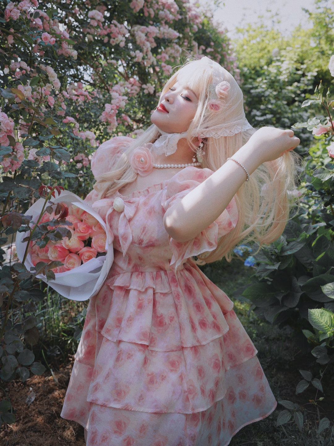 Yingtang - Berlin Rose - Plus Size Lolita Dress Puffy Trailing Floral Print