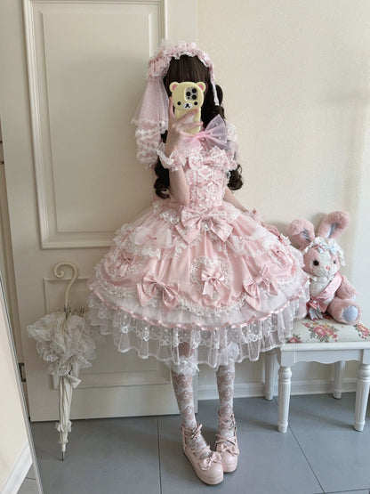 Sugar Girl - Velvet Sweetheart - Doll-like Sweet Lolita Jumper Dress, Bow Accents