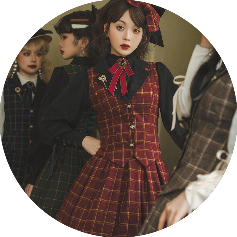 Miss Point - Rose - Elegant Lolita Fishbone Grid Skirt Customized