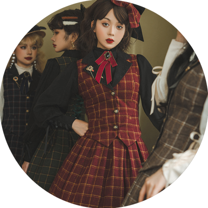 Miss Point - Rose - Elegant Lolita Fishbone Grid Skirt Customized