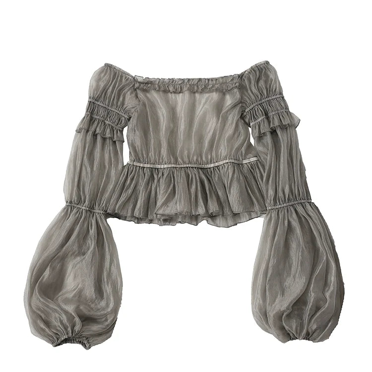 Balladeer - Classic Lolita Shirt Puff Sleeves Open Shoulder Blouse