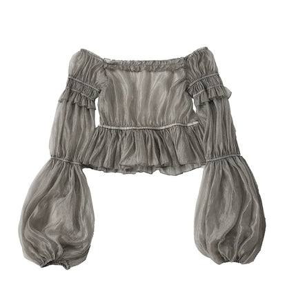 Balladeer - Classic Lolita Shirt Puff Sleeves Open Shoulder Blouse
