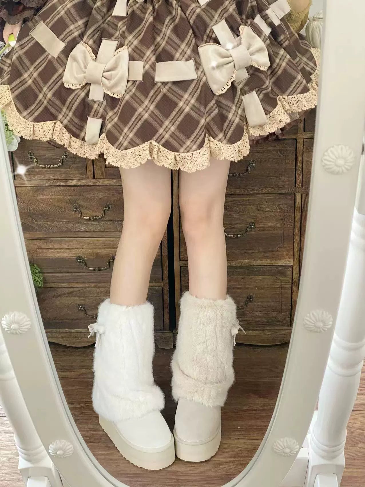Pure Tea For Dream - Winter Love Song - Winter Lolita Mid-Calf Boots Plush Snow Boots Thick Sole