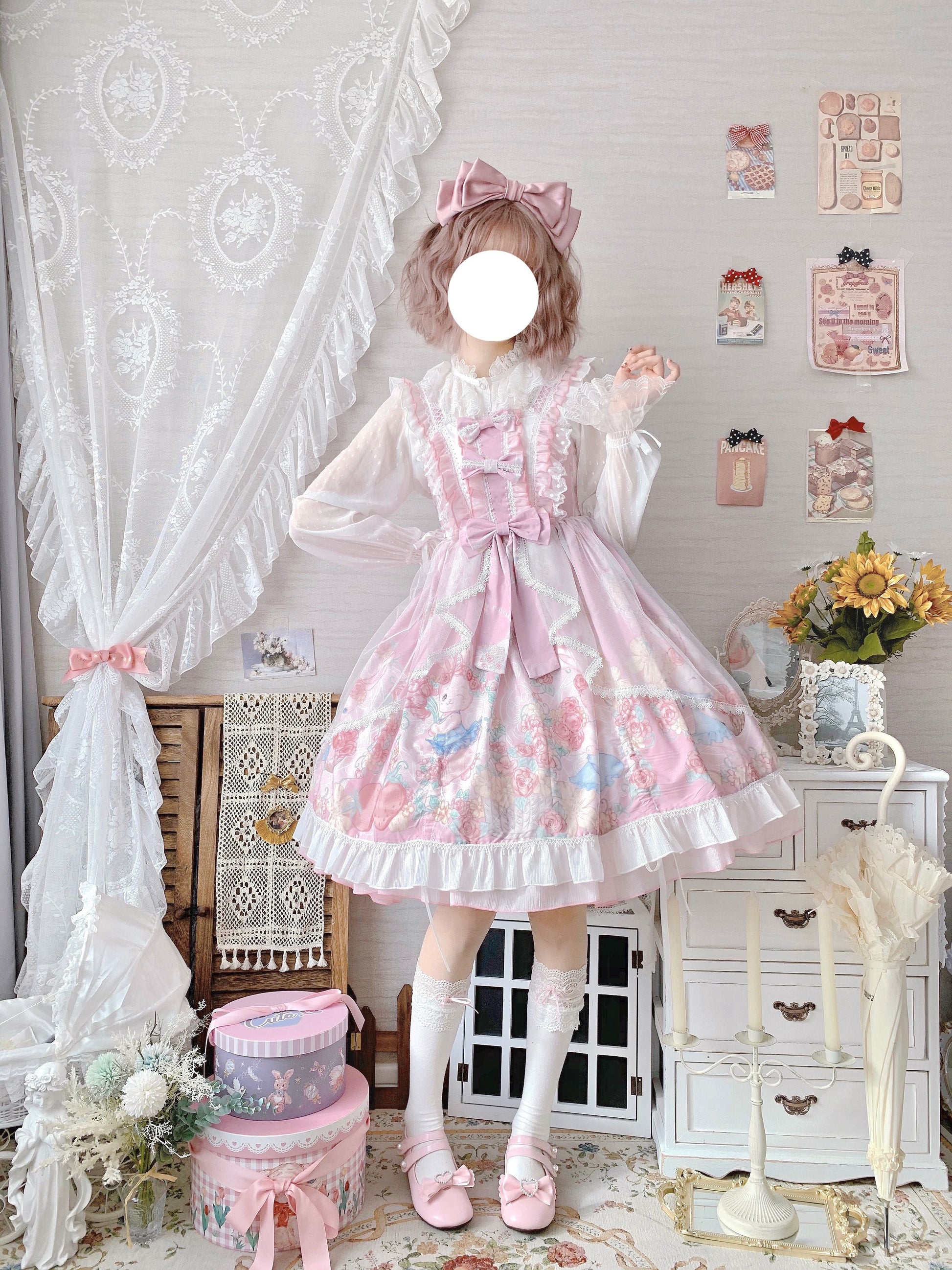 Sugar Girl - Sweet Lolita Summer JSK Dress, Wreath Bunny Printed