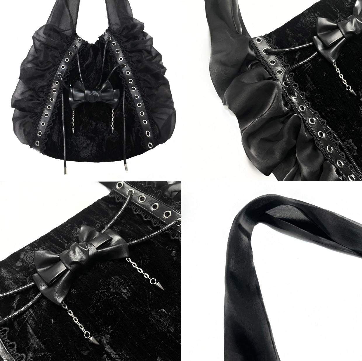 Broken bone - Gothic Lolita Black Velvet Shoulder Bag