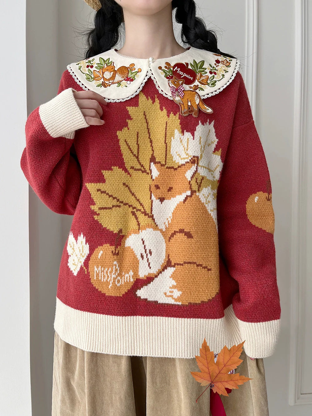 Miss Point - Chubby Fox in the Forest - Kawaii Lolita Sweater Customized Winter Lolita Couple Outfit
