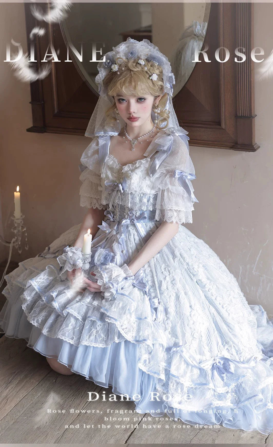MieYe - Diana Rose - Bridal Lolita Dress Short Wedding OP with Accessories