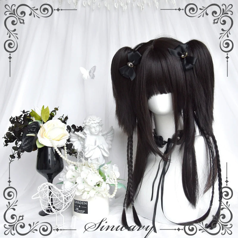 Sinwavy - Gothic Lolita Wig Black Natural Hair With Ponytails & Braids