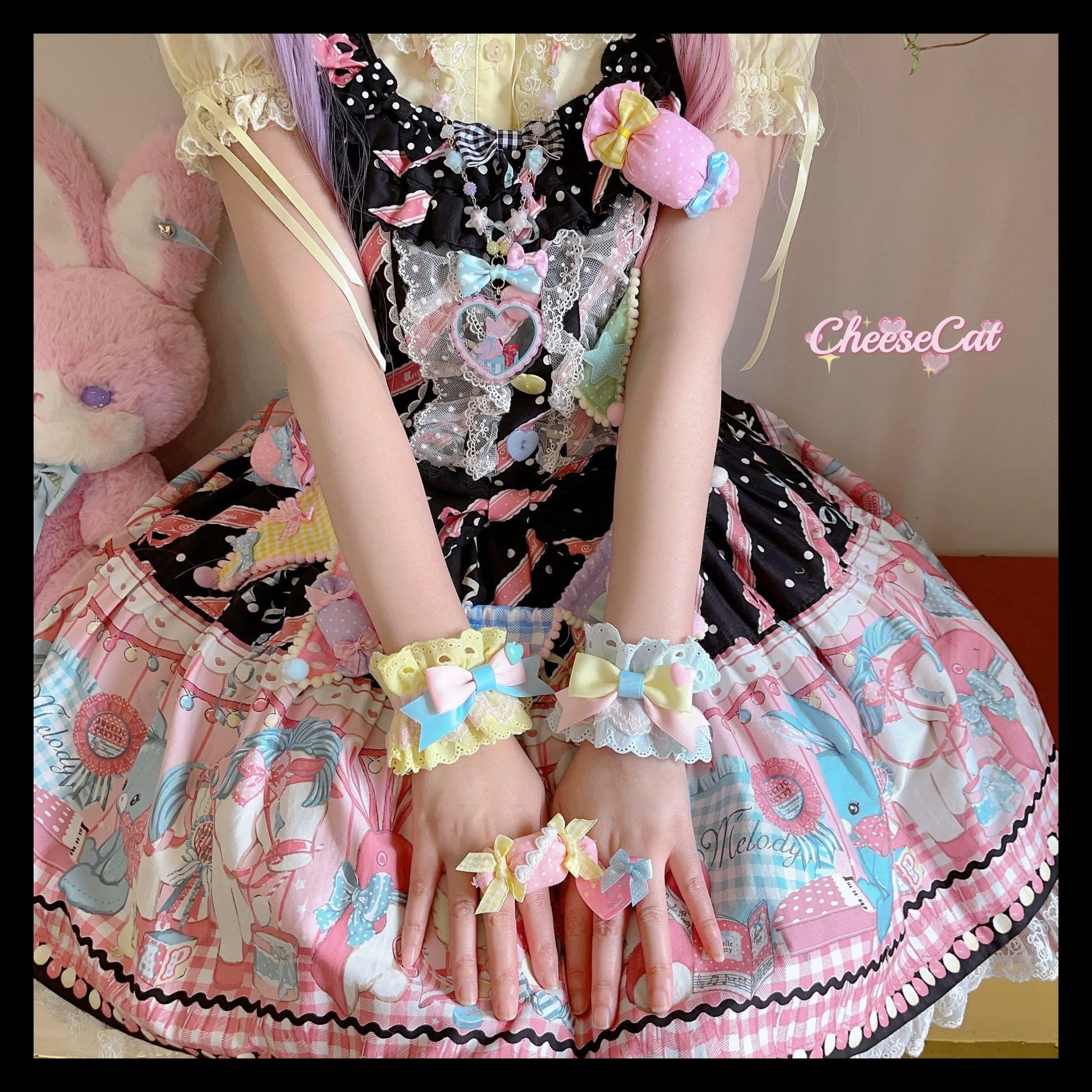 CheeseCat - Creamy Celestial - Sweet Lolita Cuffs Handmade Lace Cuffs