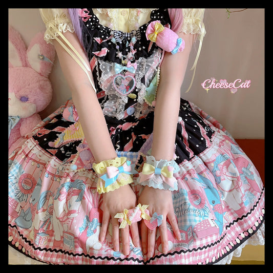 CheeseCat - Creamy Celestial - Sweet Lolita Cuffs Handmade Lace Cuffs