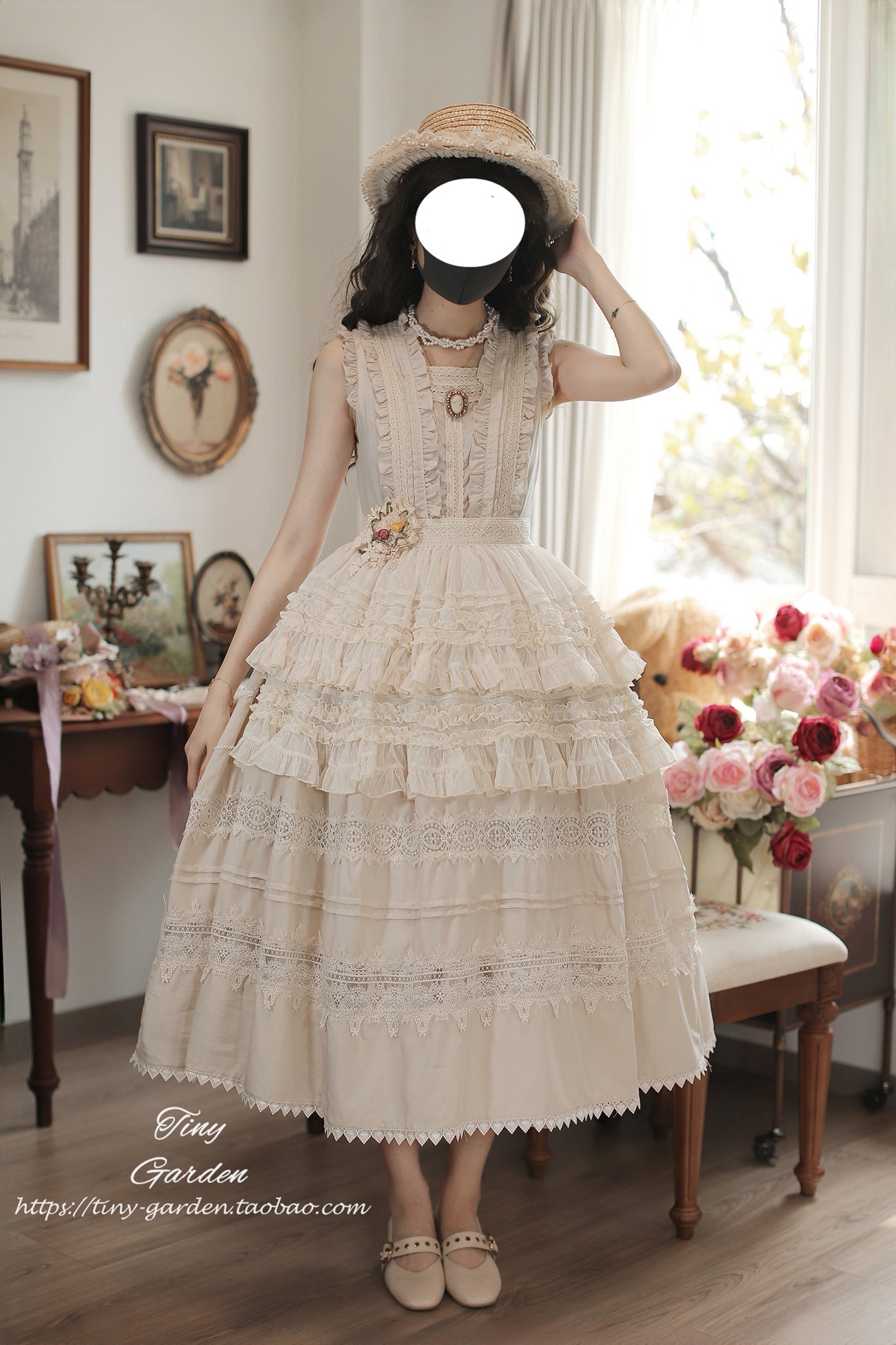 Tiny Garden - Spring Whisper - Solid Color Classic Lolita JSK Dress with Tulle Apron