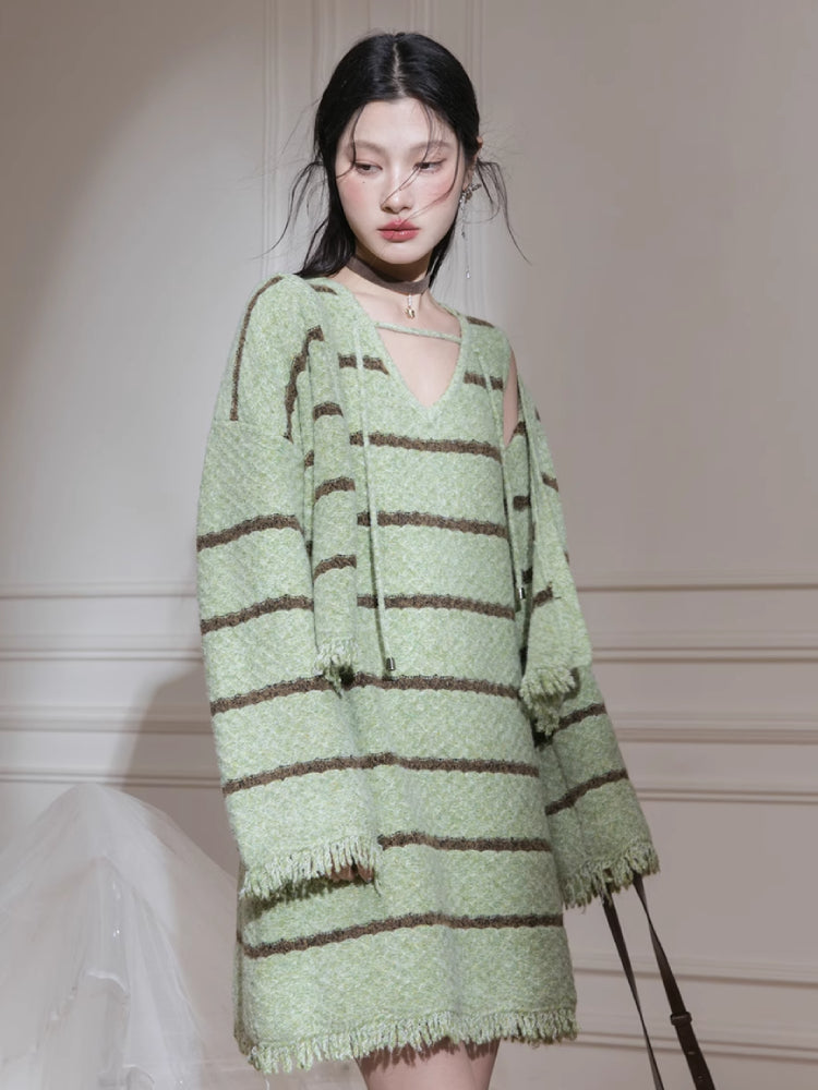 Wool cardigan + dress set【s0000007208】