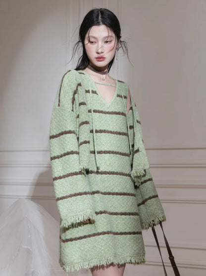 Wool cardigan + dress set【s0000007208】