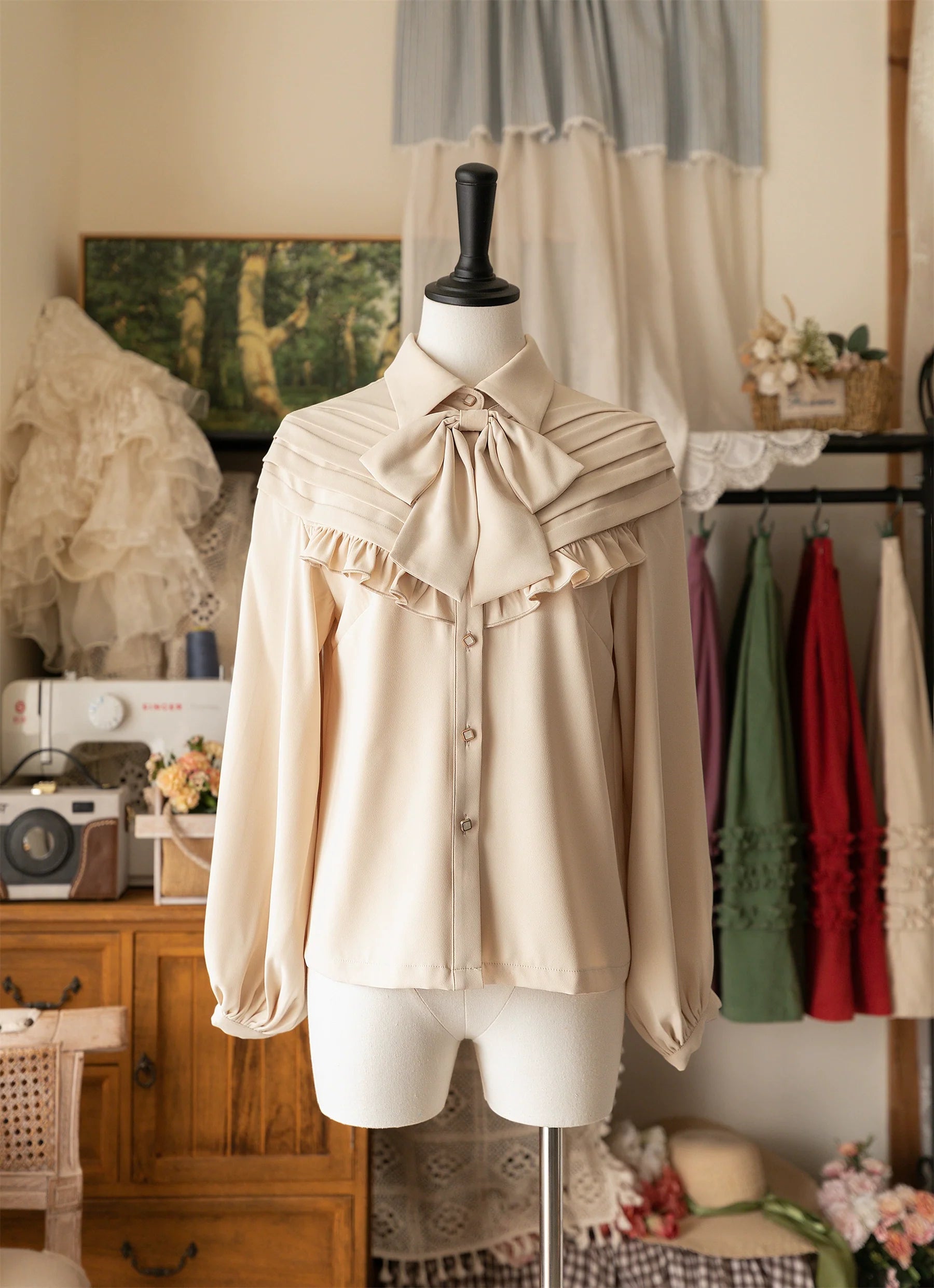 Forest Wardrobe - Forest Basket - Elegant Lolita Blouse, Vintage Bow Tie