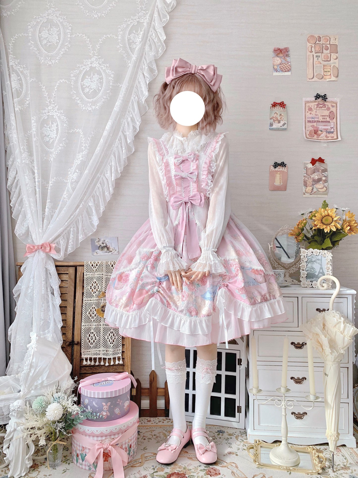 Sugar Girl - Sweet Lolita Summer JSK Dress, Wreath Bunny Printed