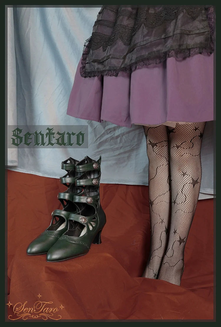 Sentaro - Floral Carved - Vintage Lolita Shoes Mary Jane Hollow-out Ankle Boots
