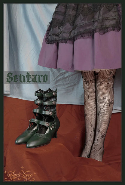 Sentaro - Floral Carved - Vintage Lolita Shoes Mary Jane Hollow-out Ankle Boots