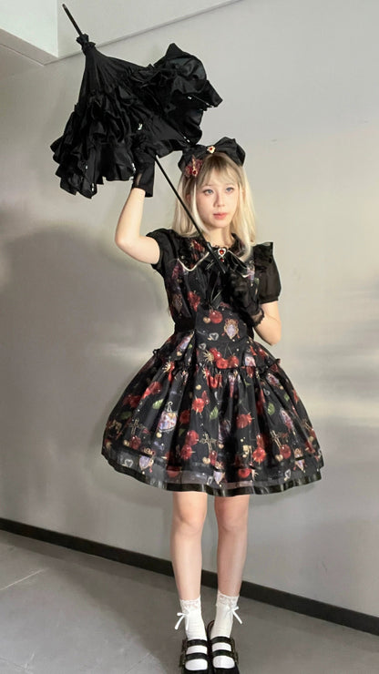 Gloaming - Sweet Lolita Cherry print Short Sleeve OP and SK Set