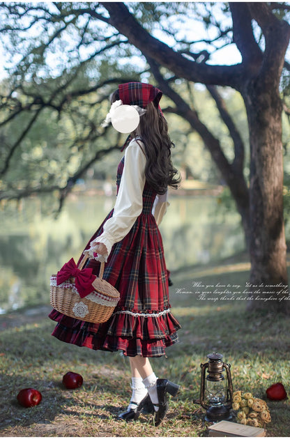 HuTaoMuJK - Little Red Riding Hood - Vintage Lolita Cape & JSK Dress Set