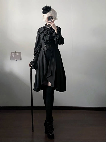 Gazing Galactic - Moonstone - Ouji Lolita Black Vest Prince Long Trailing Vest