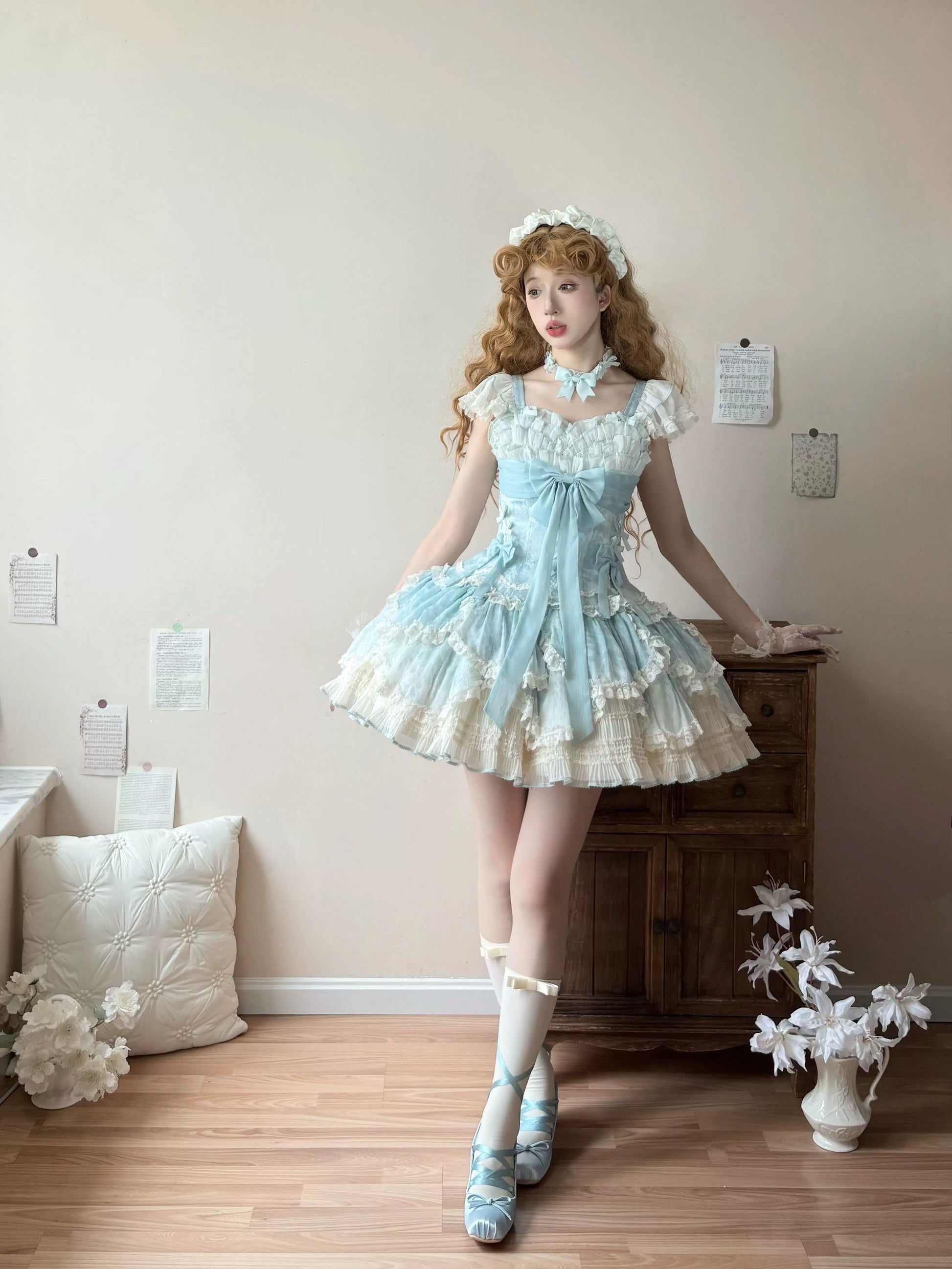 Meowing and fruity - Dream of Floral - Doll-Like Sweet Lolita Dress, Tiered Petal Hem