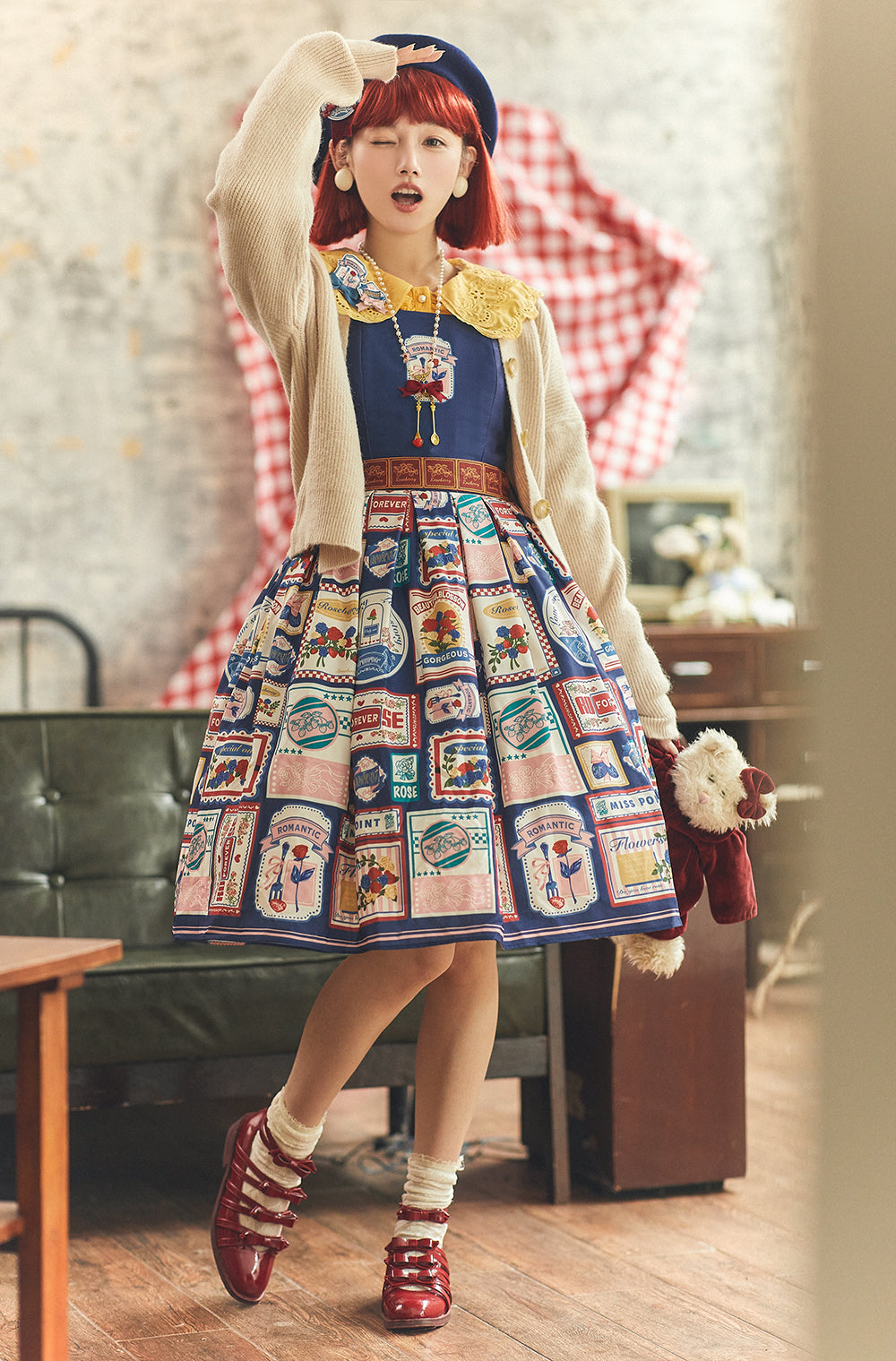 Miss Point - Strawberry Rose - Vintage American Casual Lolita Jumper Dress