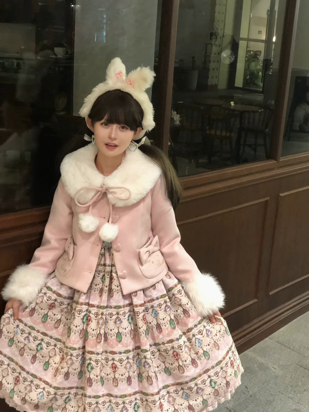 Sara Bell - Winter Story - Winter Kawaii Lolita Short Coat, Detachable Fur Collar