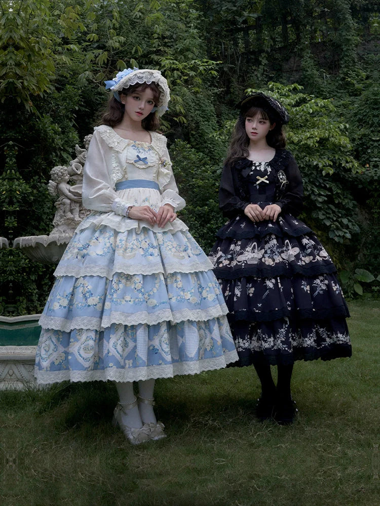 With PUJI - Letter and Poetry - Classic Lolita JSK Suit Four-tiered Twins Dress
