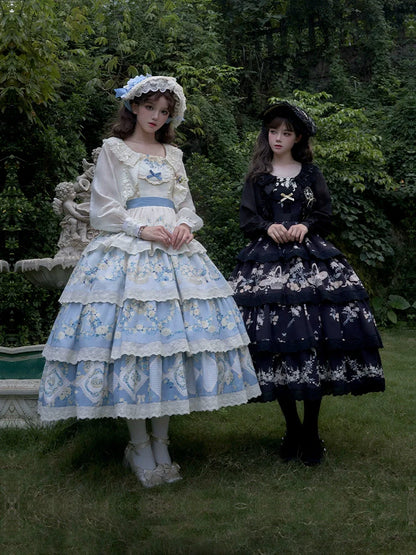 With PUJI - Letter and Poetry - Classic Lolita JSK Suit Four-tiered Twins Dress
