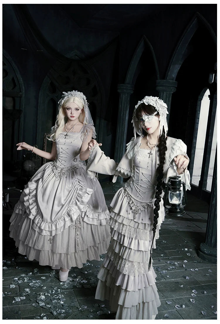 With PUJI - Letter and Poetry ﾂｷ Humanoid Robot - Silver Gothic Lolita Mermaid Skirt Set