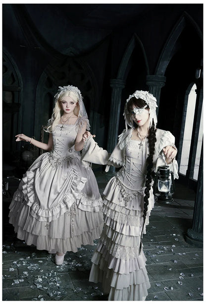With PUJI - Letter and Poetry ﾂｷ Humanoid Robot - Silver Gothic Lolita Mermaid Skirt Set