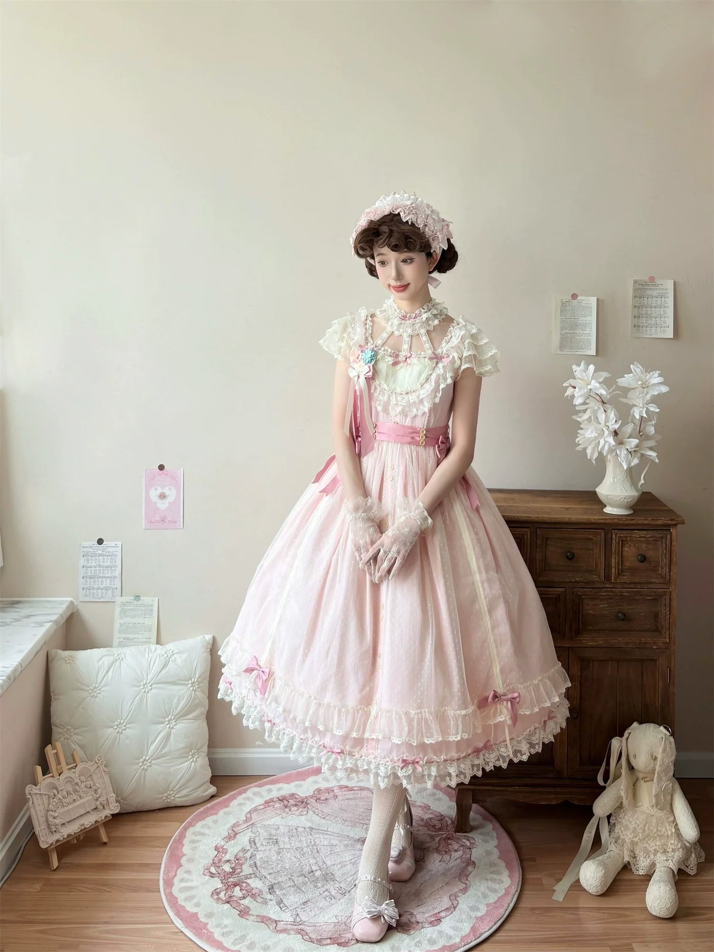 Uncle's Workshop - Fluttering Cherry Spring Strings - Cotton Sweet Lolita JSK Dress