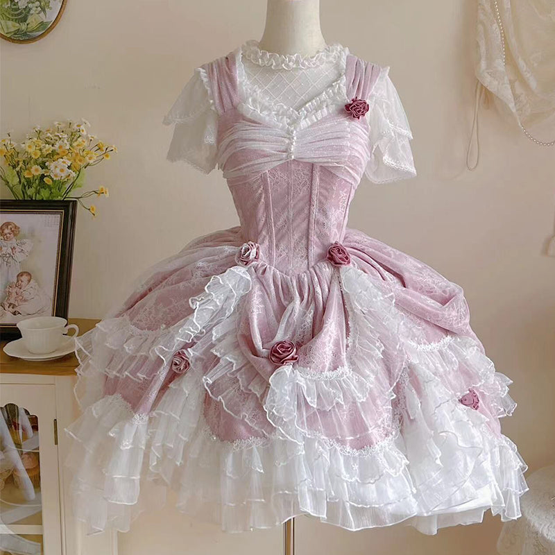 Sakurada Fawn - Manta - Plus Size Sweet Lolita JSK Dress with Rose Decoration
