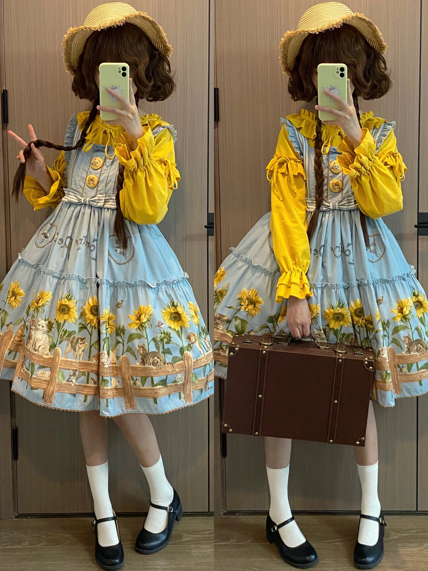 Polaris Lolita - Cat and Sunflower - Sweet Lolita JSK, Cat and Sunflower Print