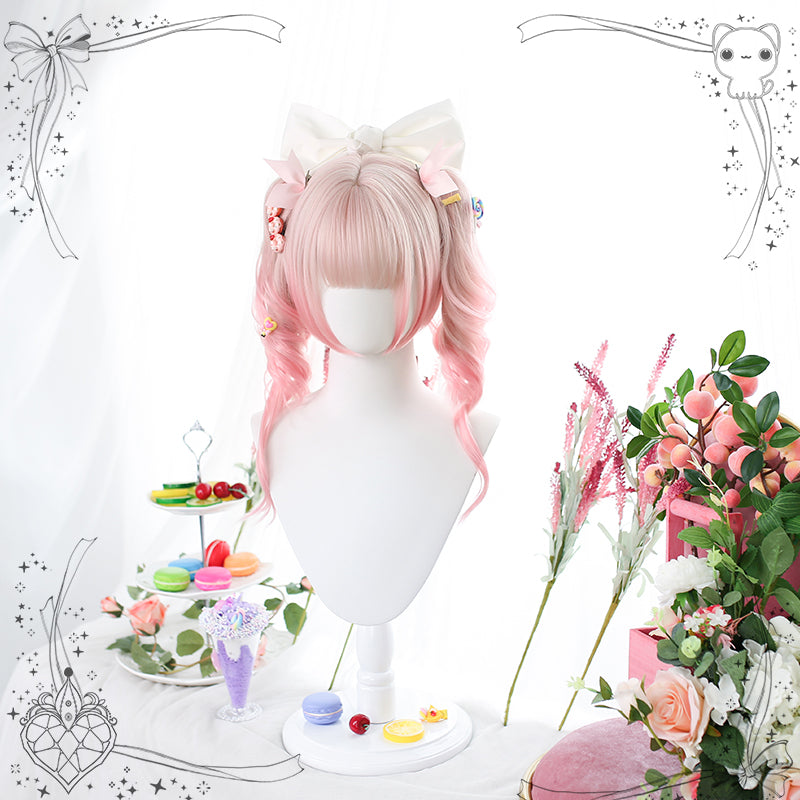 Dalao Home - Sweet Lolita Gradient Peach Pink Long Curly Wig