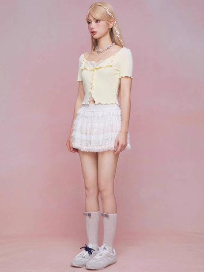 Summer lace slim top【s0000008937】