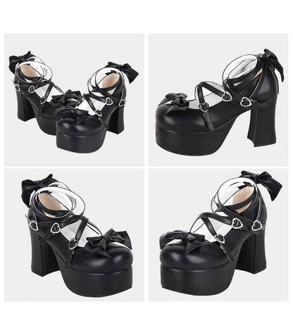 Angelic imprint - Maid Lolita Shoes High Heel Bow Round Toe Shoes